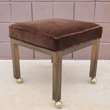 Vintage TRI-MARK Designs STOOL Footstool Ottoman 19" Square Brown Velvet Bronze Brass Casters Mid-Century Modern eames knoll milo baughman 