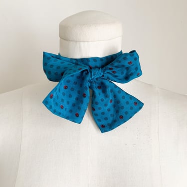 Vintage 1960s Teal Patterned Silk Ascot Tie 