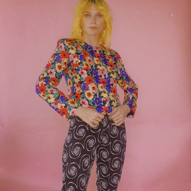 90s Albert Nipon Silk Floral Jacket 