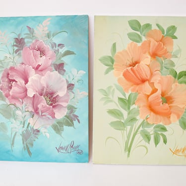 1980s Retro Floral Flower Paintings by Lowell Speers 