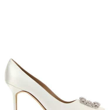 Manolo Blahnik Women White Satin Hangisi Pumps