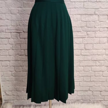 Vintage 80s Wool Pleated Skirt // Emerald Green Circle High Waisted 