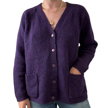 Vintage Skyr Womens Purple Donegal 100% Wool Chunky Oversized Cardigan Sz M 