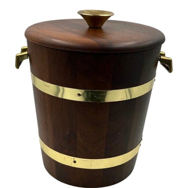 American Mid-Century Modern Solid Walnut &amp; Brass Ice Bucket