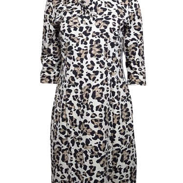 J. McLaughlin - Ivory w/ Black & Beige Leopard Print Sheath Dress Sz M