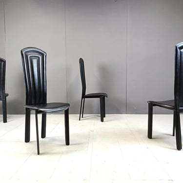 Vintage black leather dining chairs, set of 4, 1980s - vintage italian dining chairs - high back dining chairs 