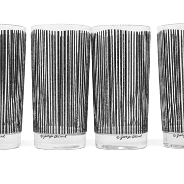 Vintage Briard glassware set of 4 highball cocktail glasses in black icicle. Glam textured design, 70s collector barware 
