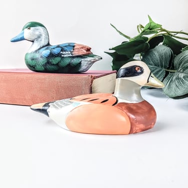 2 Vintage Handpainted Ceramic TOP Mallard Duck Decoys/ Woodland Figurines/ Game Room Man Cave Den Decor/ Taiwan 
