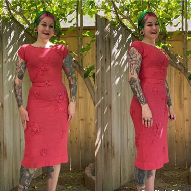 Vintage 1950’s Pink Boucle Wool Dress 