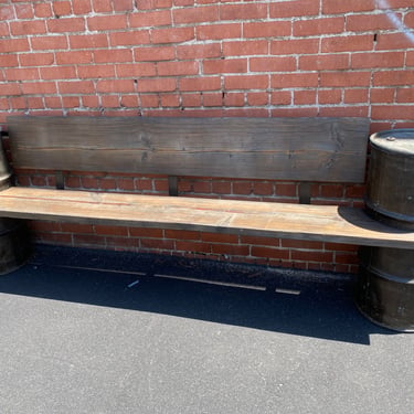 Custom Made Rustic Steel Barrel and Wood Bench