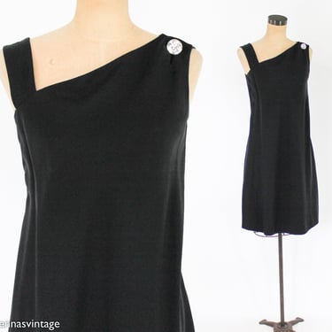 1960s Black Cocktail Dress | 60s Black Mini Party Dress | Larry Aldrich | Medium 