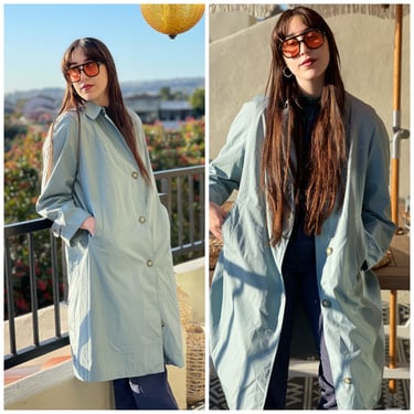 Stunning 70s Pale Blue Rain coat trench made in UK S M 