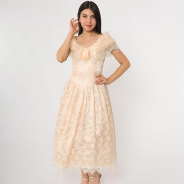 vintage 80s prom dress peach puff sleeve off | Hunca Munca Vintage -  Chicago, IL | ATTIC