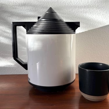 Vintage Black White Crown Corning Art Deco Thermique Carafe | Retro Coffee Serving | Space Age Modern Round Pyramid | Drink Thermos | Japan 