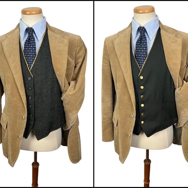 Vintage 1960s Reversible Wool Tweed / Gabardine Vest ~ size 44 (Large) ~ Waistcoat ~ Herringbone ~ Wedding ~ Preppy / Ivy Style / Trad 