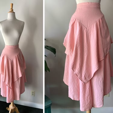 Vintage 1980s Pink Gauze Gauzy Cotton Tiered Skirt | Size Small 
