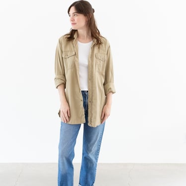 Vintage Lightweight Khaki Long Sleeve Button up Work Shirt | Tan Beige Simple Studio Shirt | Painter Smock | M | K007 