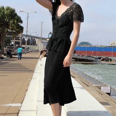 Short Sleeve Midi Dress Women | XS, Short Sleeve Midi Dress, Black Midi Dress, Midi Dress Women, Crochet Top Dress, Peplum, Midi Dress, 30s 