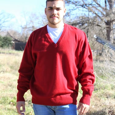 Pentdleton Sweater, Vintage Pullover, XL Men, Red Lambswool 100% Virgin Wool, V-Neck Pullover 