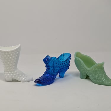 Set of Glass Shoes - Collection of Glass Women's Shoes - Hobnob Fenton Jadeite Milk Glass Collection 
