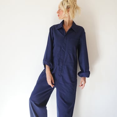 Vintage Deep Indigo Cotton Coverall | Utility Coveralls  | Jump Suit Jumpsuit | Cotton Navy Mechanic | Boilersuit Boiler Suit 