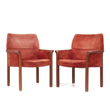 Jens Risom Mid Century Walnut Lounge Chairs - Pair - mcm 