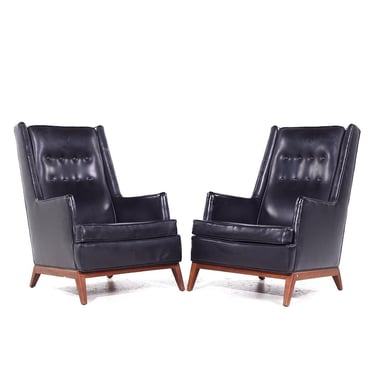 Robsjohn Gibbings for Widdicomb Mid Century Walnut Highback Lounge Chair - Pair - mcm 