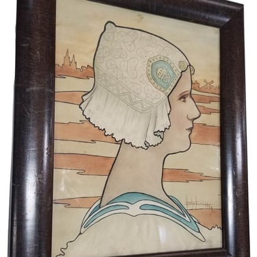 Framed Original 1909 Lithograph "Queen Wilhelmina" by P. Shepard 