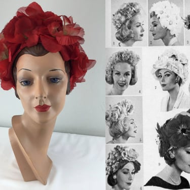 Do You See What She Sees? - Vintage 1960s Massive Seville Red Roses Poppies Floral Dome Hat 
