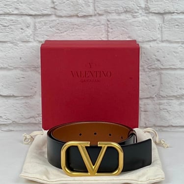 Valentino Reversible Belt, Size 70 (28 inches), Saddle Brown/Black