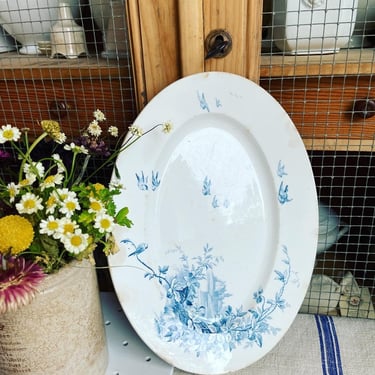 Beautiful rare find antique French ironstone platter with lovely birds 