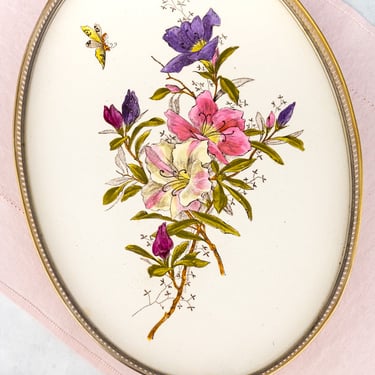Antique Ceramic & Metal Floral Gallery Tray