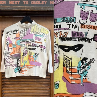 Vintage 1960’s NYC West Village Mid Beatnik Music Poet Scene Pop Art Cotton Shirt Blouse Top, 60’s Vintage Clothing 