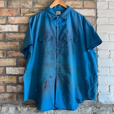 XXL, Vintage 1970s Blue Worked In Button Up Shirt, Big Mac 