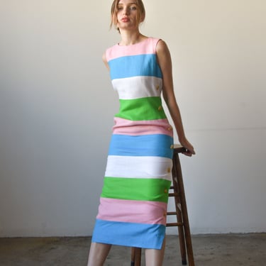 3146d / scaasi linen striped dress 