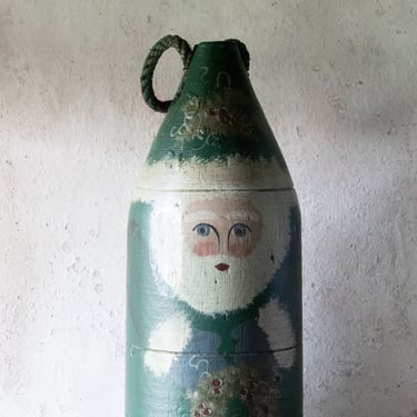 Hand Painted Wood Lobster Buoy, Father Christmas Buoy Decoration, Vintage Painted Cedar Buoy 