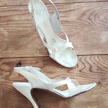 50s White Leather Party Shoes Heels Slingbacks O'Connor Goldberg Size 8 