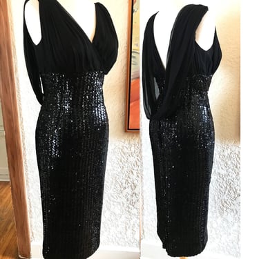 Stunning Vintage 1950's Sequined Hourglass Cocktail Dress with Plunging Back! Size Medium/Small 