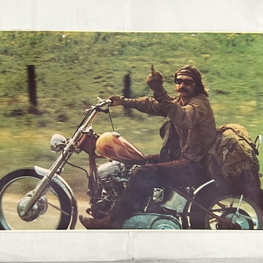 1970s Easy Rider Poster of Dennis Hopper on Motorcycle Giving the Bird - Vintage Counter Culture Posters - Motorcycle Culture - Iconic Art 
