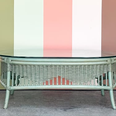 Seafoam Green Ficks Reed Rattan Coffee Table