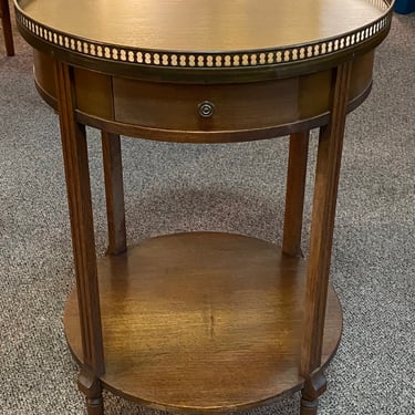 Item #DMC9 Antique Empire Style Drum Table w/ Cut Brass Gallery c.1910