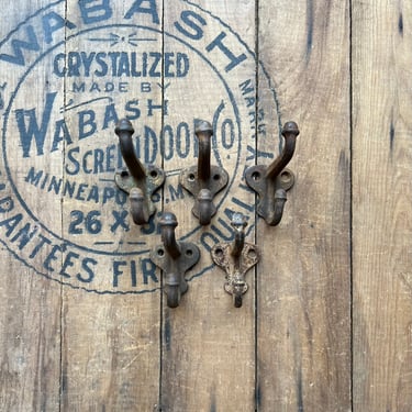 Set of 5 Antique Cast Iron Acorn Tip Coat Hooks Salvaged Hardware 