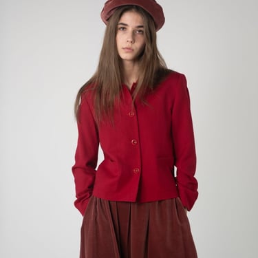 Vintage Velvet Skirt &amp; Beret Set - Red