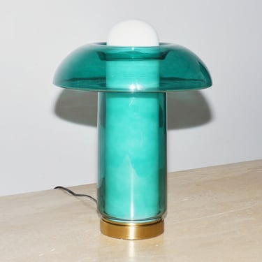 Teal Glass Mushroom Lamp 
