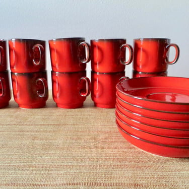 Vintage Thomas Flammfest Flame Cups and Saucers by Hertha Bengston - RARE - Made in Germany - Scandic Cups and Saucers - Thomas Rosenthal 