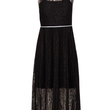 Maje - Black Lace Pleated Dress w/ Blue Trim Sz 4