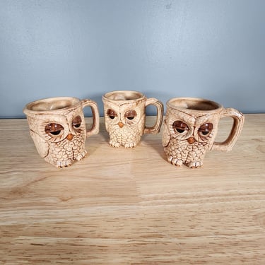 Vintage Owl Coffee Mugs Set of 3 