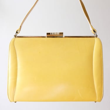 Vintage 1960's Daffodil Yellow Leather Handbag / OS