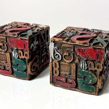 Pair Sheldon Rose Alpha Sculpt Cube Sculptures Bookends 1960s 