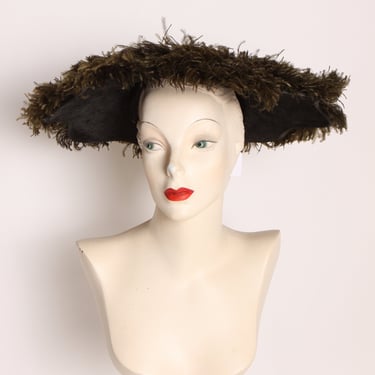 1930s Black Feather Wide Brim Mourning Formal Hat by Frost Bros 